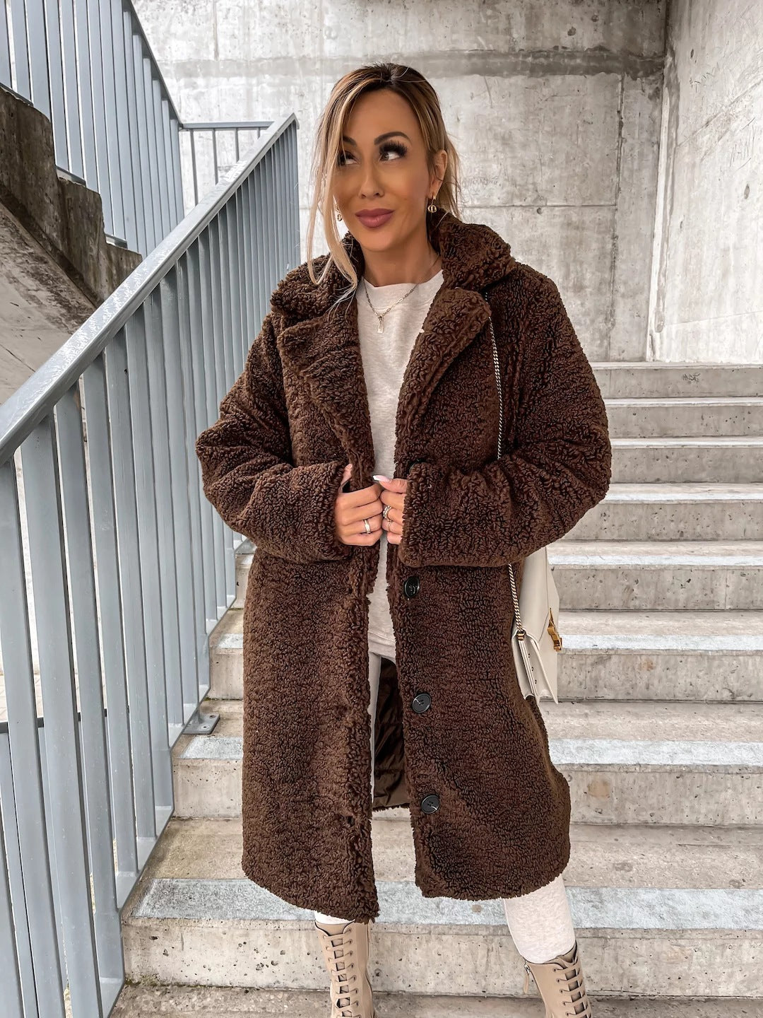 Oversized Long Wool Blend Coat with Lapel Collar – Stylish Winter Coat-Coats & Jackets-Urban Devyne-Dark Brown-S-Urban Devyne
