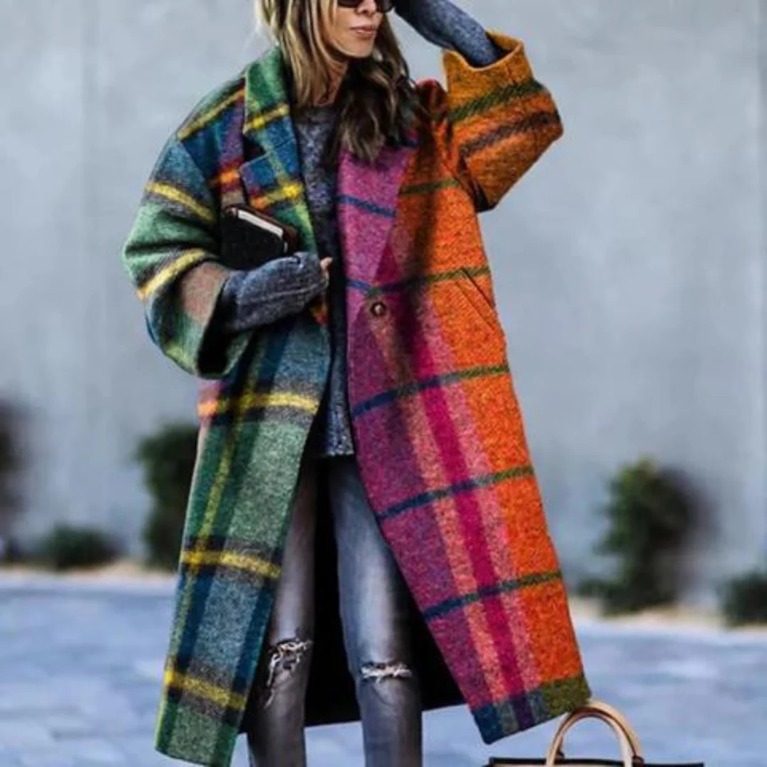 Oversized Long Coat in Wool Blend with Notched Lapel for Women – Elegant Winter Coat for Casual and Semi-Formal Occasions-Coats & Jackets-Urban Devyne-Multicolor-S-Urban Devyne