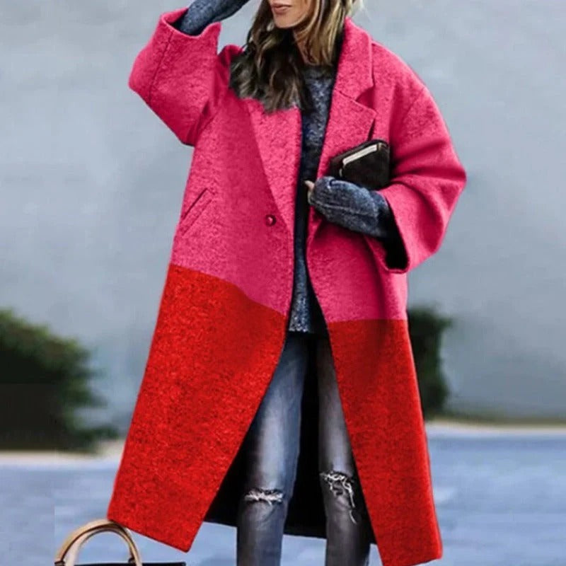 Oversized Long Coat in Wool Blend with Notched Lapel for Women – Elegant Winter Coat for Casual and Semi-Formal Occasions-Coats & Jackets-Urban Devyne-Red-S-Urban Devyne