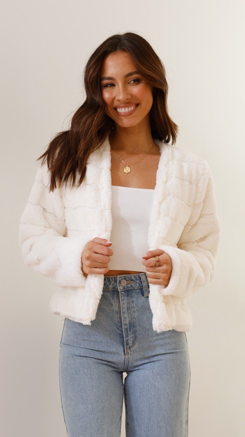 Quilted Faux Fur Crop Jacket for Women with Open Front – Structured Fit for Stylish Comfort-Coats & Jackets-Urban Devyne-White-S-Urban Devyne
