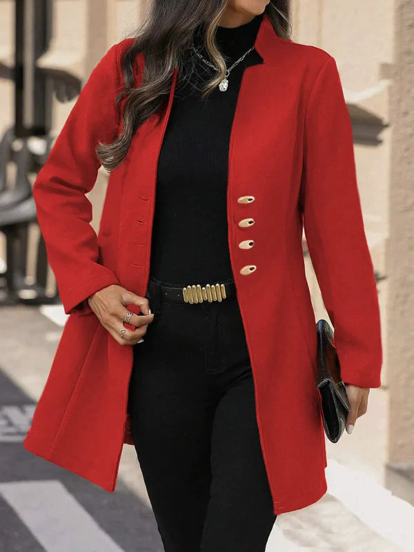 Slim Fit Mid-Length Wool Coat for Women with Classic Lapel and Button Closure - Winter Essential-Coats & Jackets-Urban Devyne-Red-M-Urban Devyne