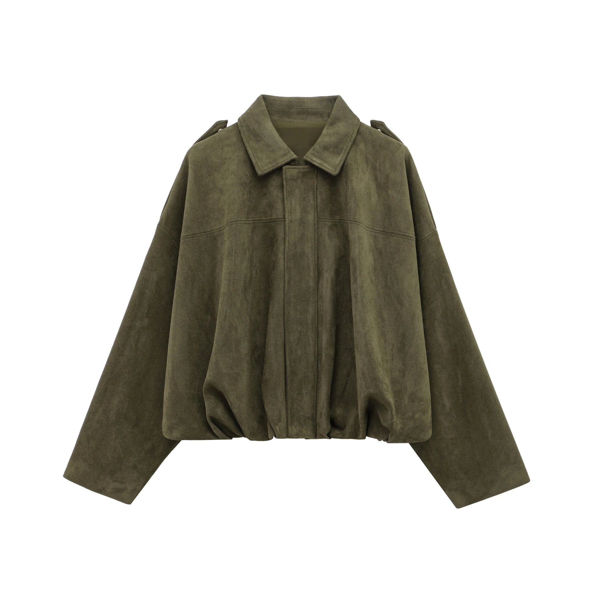 Suede Bomber Jacket in Brown and Green for Women – Casual Vintage Motorcycle Coat Featuring Zipper Closure-Jacket-Urban Devyne-Army Green-XS-Urban Devyne