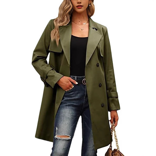 Tailored Wool Coat for Women – Long Double-Breasted Winter Coat for Formal Occasions-Coats & Jackets-Urban Devyne-Green-S-Urban Devyne