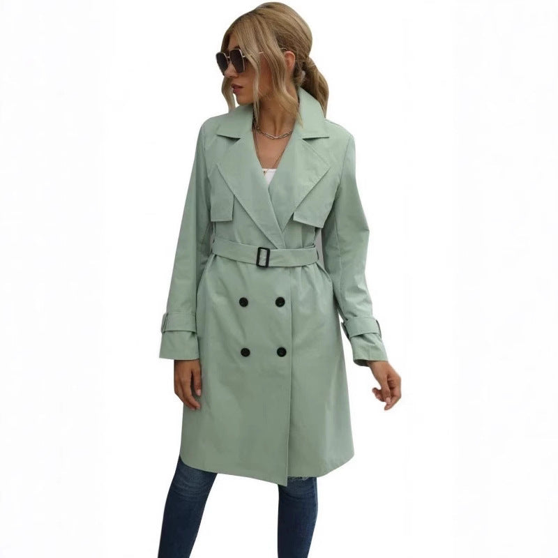 Tailored Wool Coat for Women – Long Double-Breasted Winter Coat for Formal Occasions-Coats & Jackets-Urban Devyne-Light Green-S-Urban Devyne