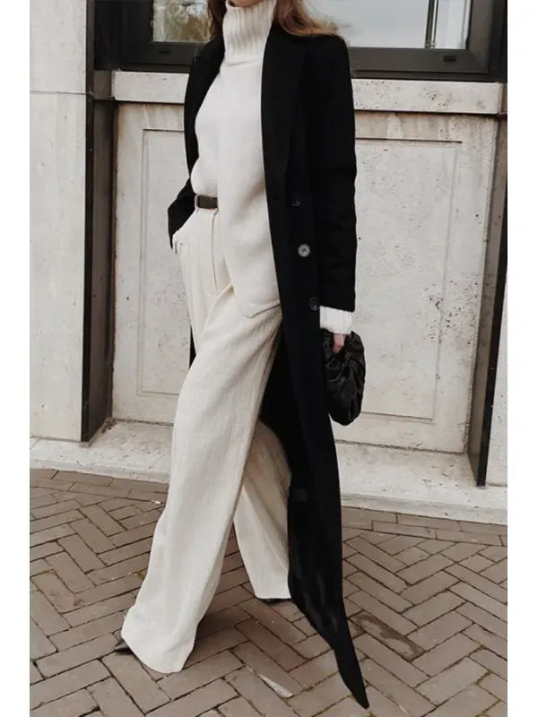 Tailored Wool Coat for Women Double Breasted Full Length with Notched Lapel Winter Coats-Coats & Jackets-Urban Devyne-Urban Devyne