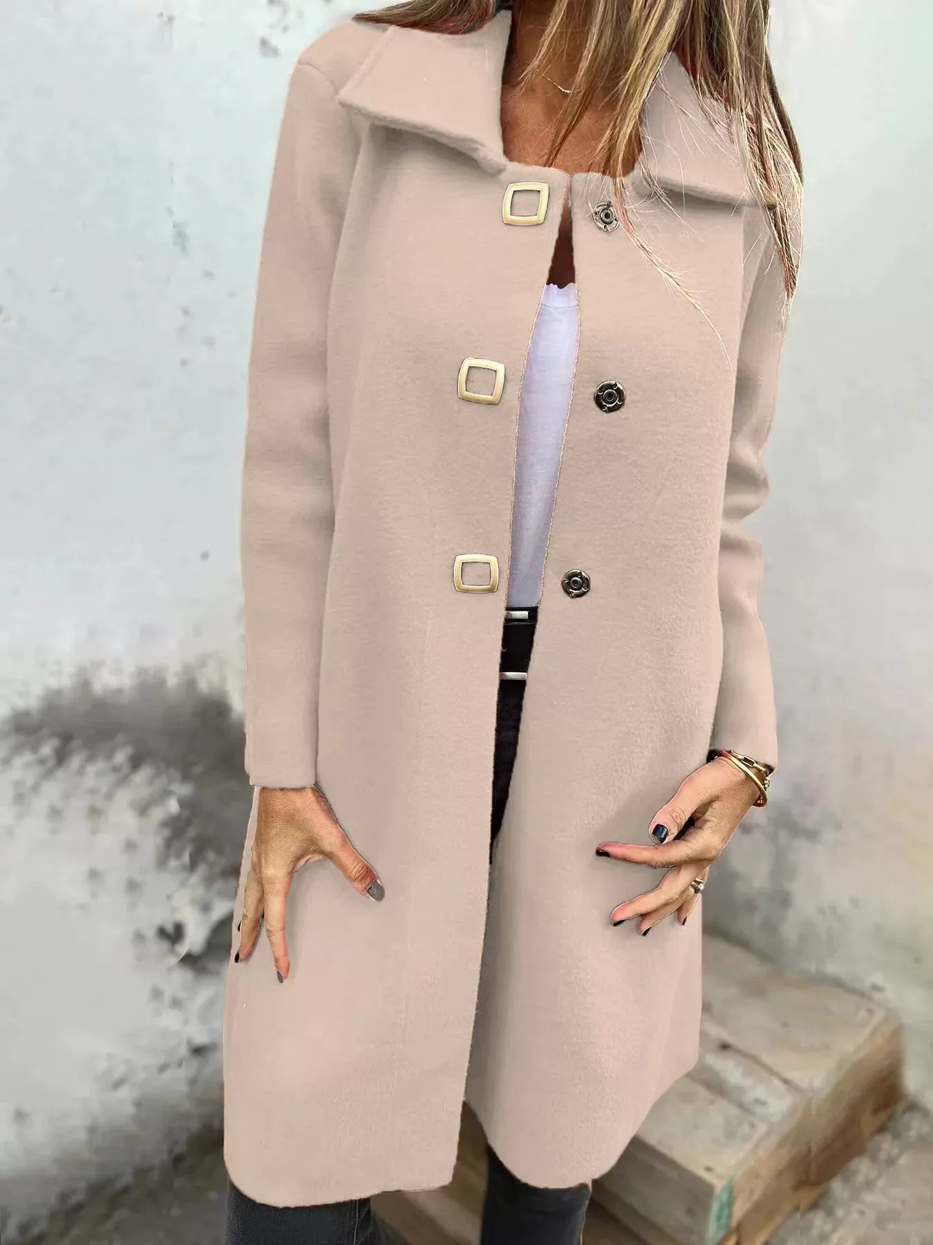 Tailored Wool Coat for Women – Mid-Length Single-Breasted Winter Coat featuring Wide Lapel-Coats & Jackets-Urban Devyne-Beige-S-Urban Devyne