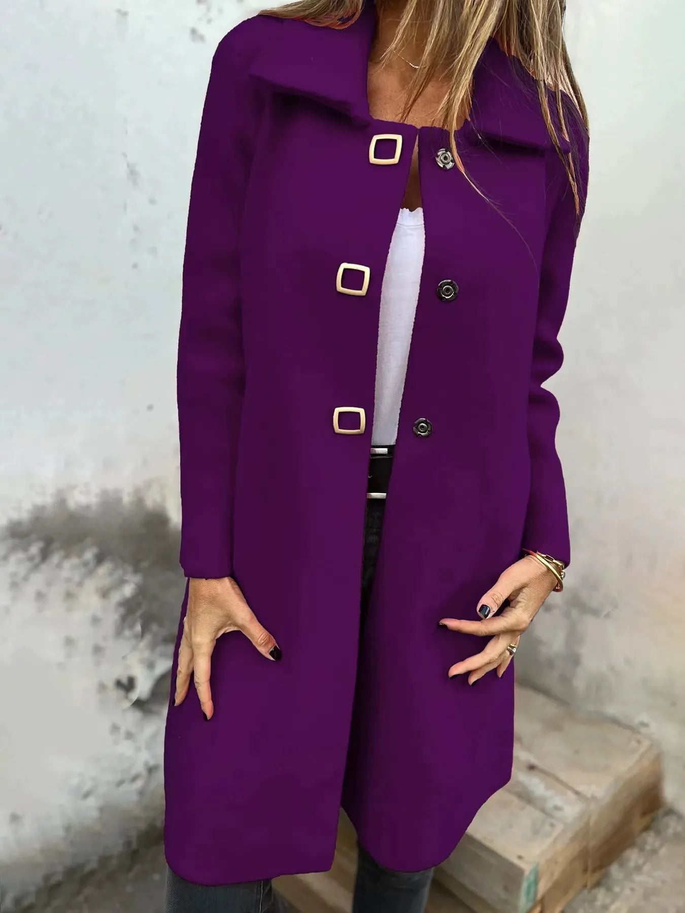 Tailored Wool Coat for Women – Mid-Length Single-Breasted Winter Coat featuring Wide Lapel-Coats & Jackets-Urban Devyne-Grape Purple-S-Urban Devyne