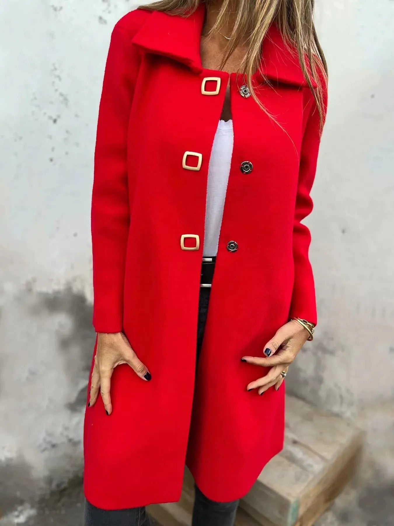 Tailored Wool Coat for Women – Mid-Length Single-Breasted Winter Coat featuring Wide Lapel-Coats & Jackets-Urban Devyne-Red-S-Urban Devyne