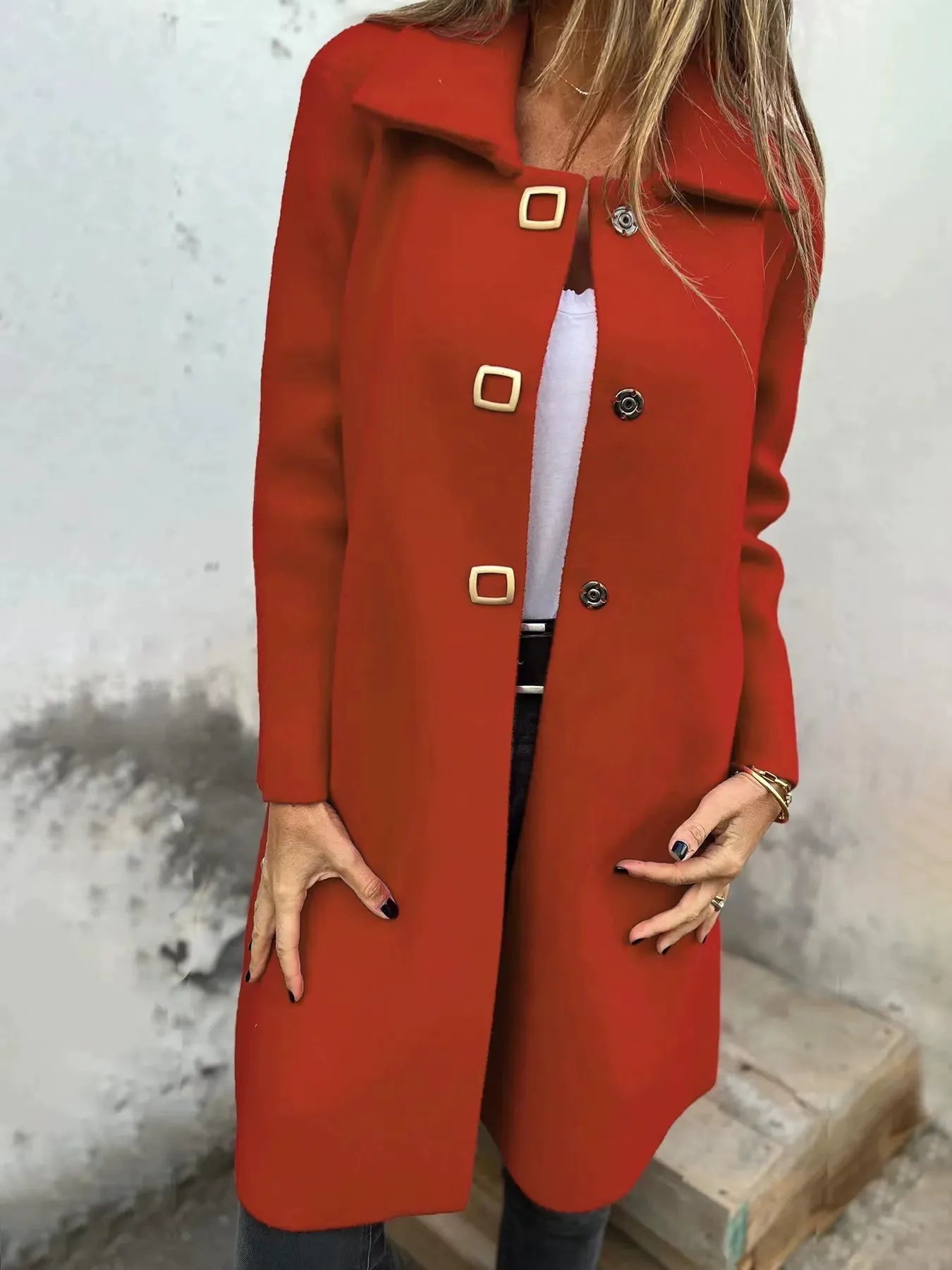 Tailored Wool Coat for Women – Mid-Length Single-Breasted Winter Coat featuring Wide Lapel-Coats & Jackets-Urban Devyne-Burnt Orange-S-Urban Devyne