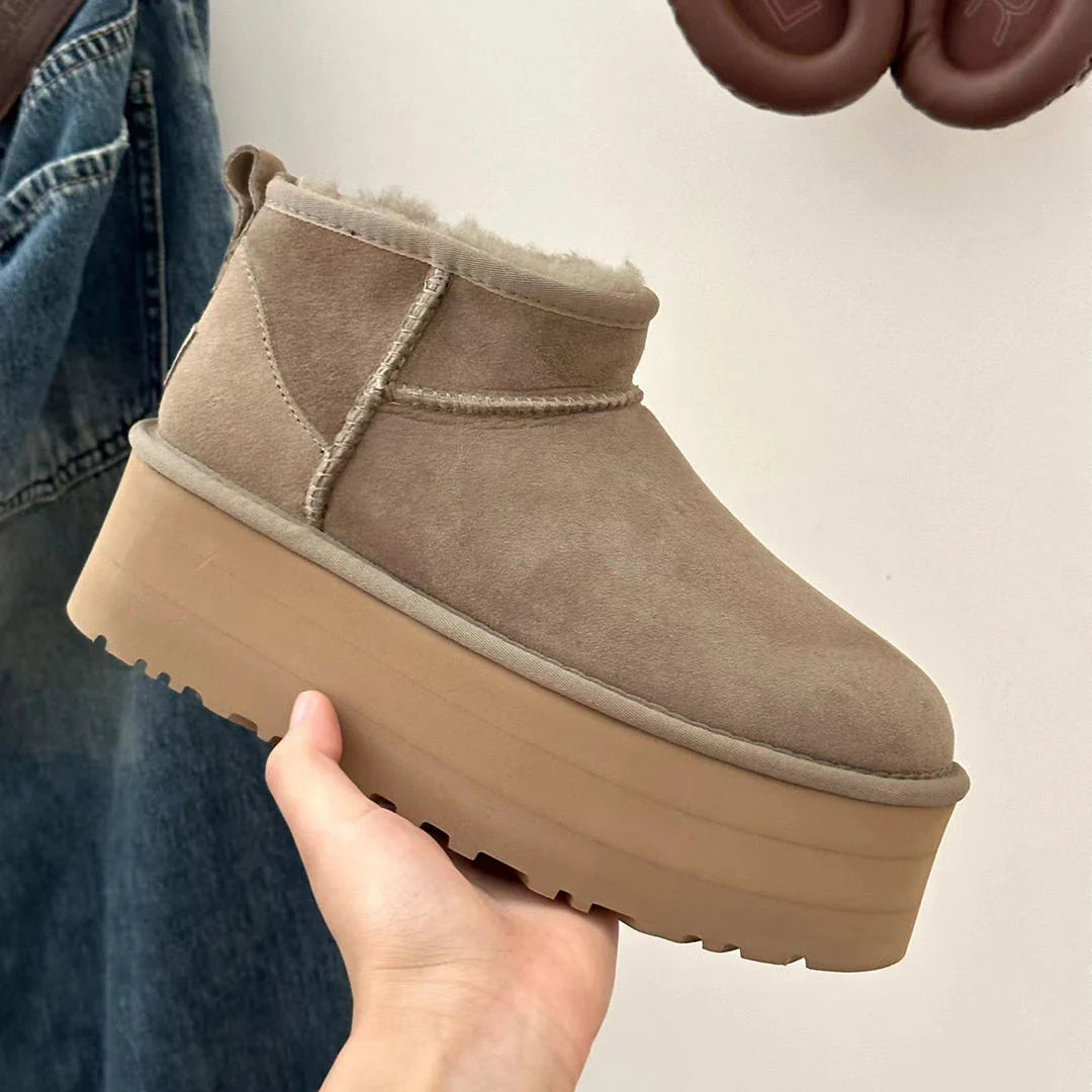 Ultra Mini Beige Ankle Boots – Cozy Platform Booties with Fur Lining-Women's Shoes-Urban Devyne-Beige-36-Urban Devyne
