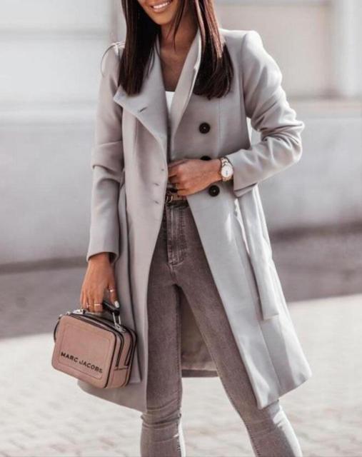 Wool Blend Long Coat for Women - Double-Breasted Belted Winter Coat for Elegant Style-Coats & Jackets-Urban Devyne-Grey-S-Urban Devyne