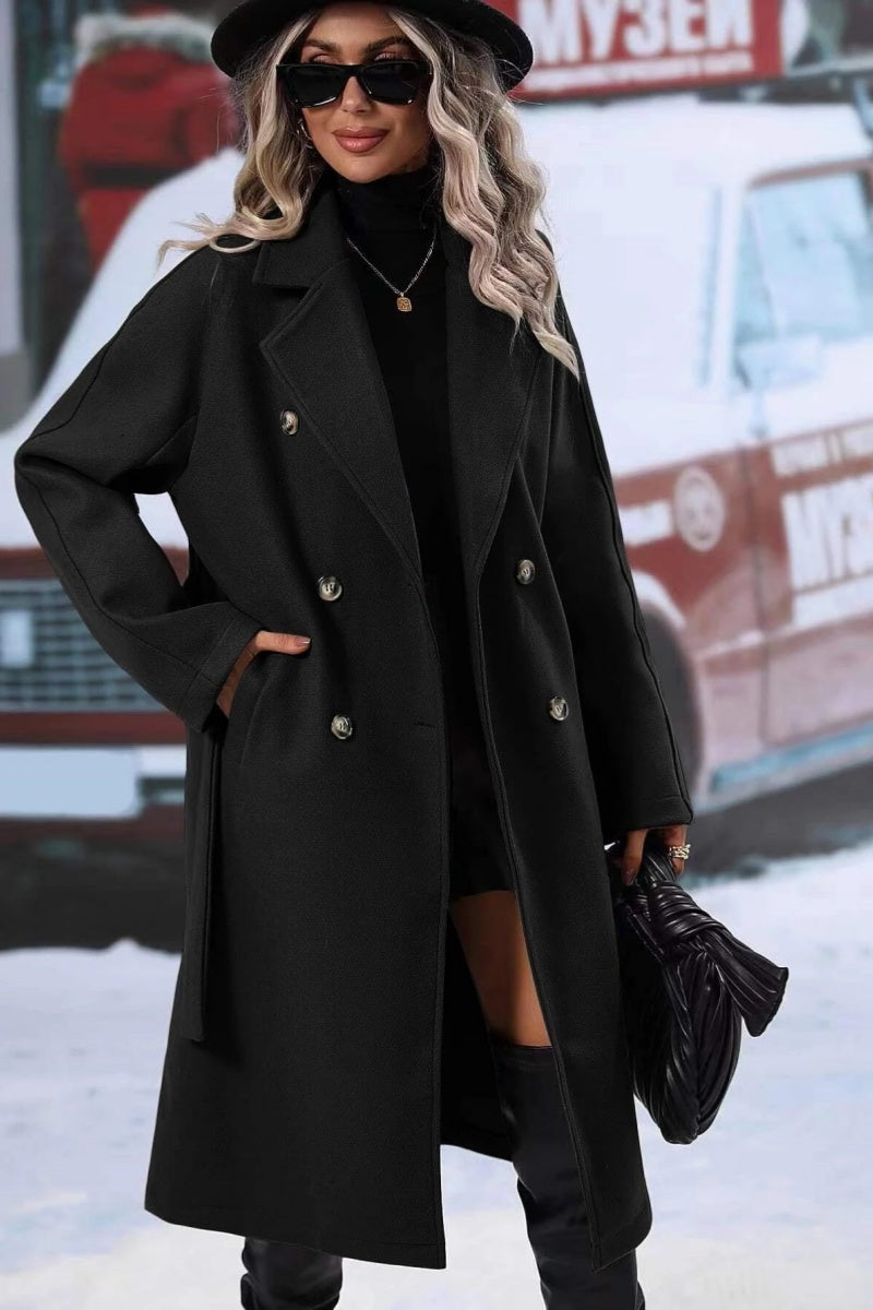 Wool Blend Long Trench Coat for Women with Double-Breasted Design and Relaxed Fit for Winter-Coats & Jackets-Urban Devyne-Black-XS-Urban Devyne