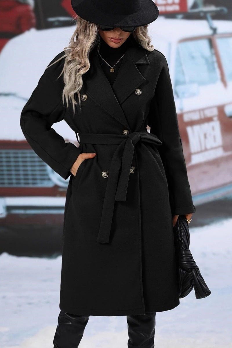 Wool Blend Long Trench Coat for Women with Double-Breasted Design and Relaxed Fit for Winter-Coats & Jackets-Urban Devyne-Urban Devyne