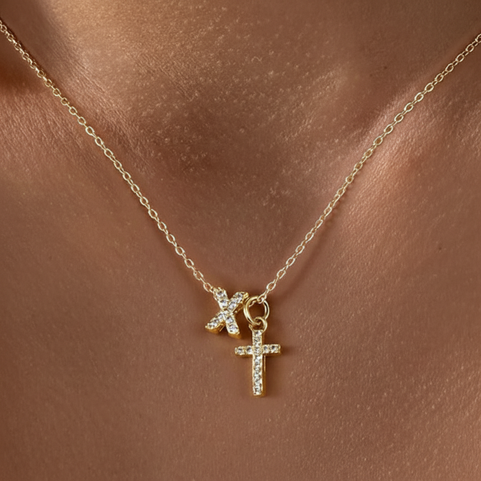 Gracie Personalized Diamond Initial Cross Pendant Necklace