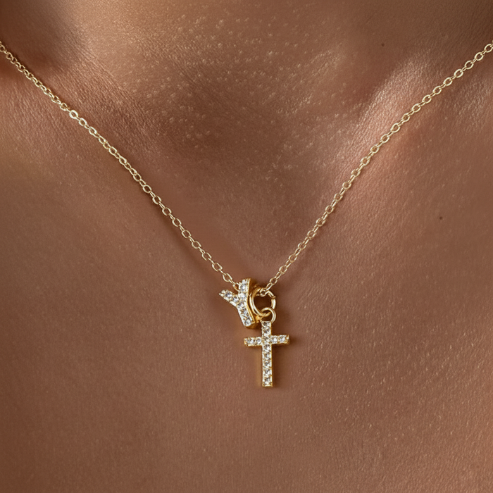 Gracie Personalized Diamond Initial Cross Pendant Necklace