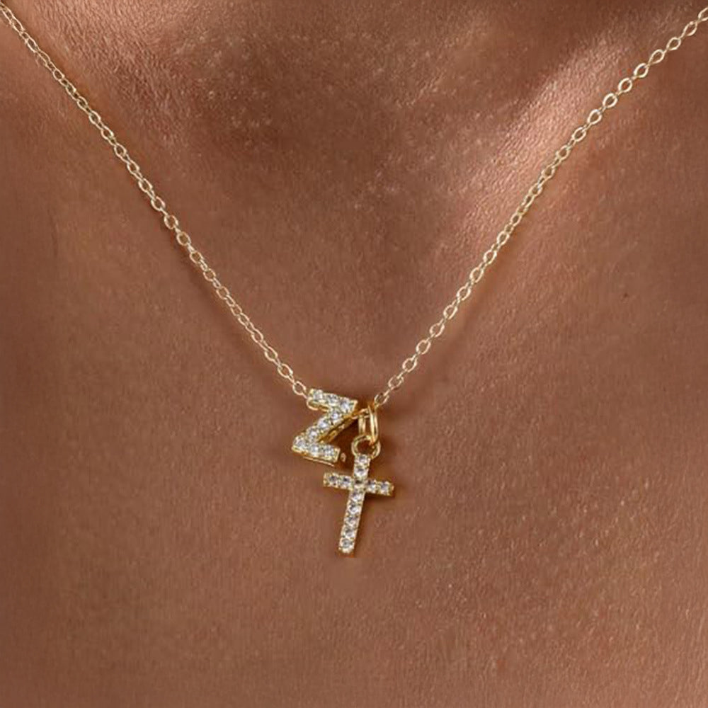 Gracie Personalized Diamond Initial Cross Pendant Necklace