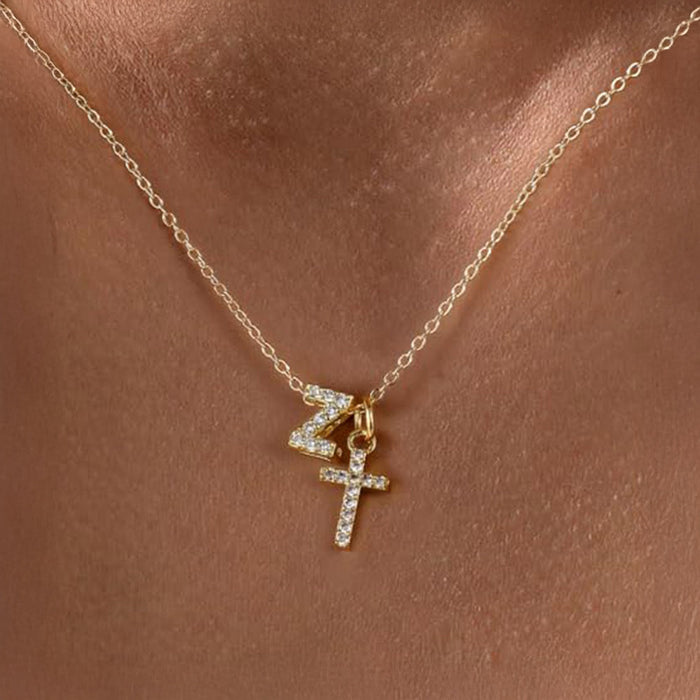 Gracie Personalized Diamond Initial Cross Pendant Necklace