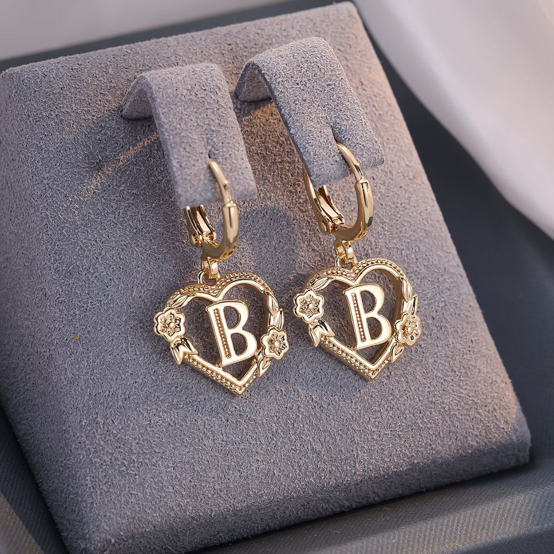 Annalise Heart Letter Initial Hoop Earrings