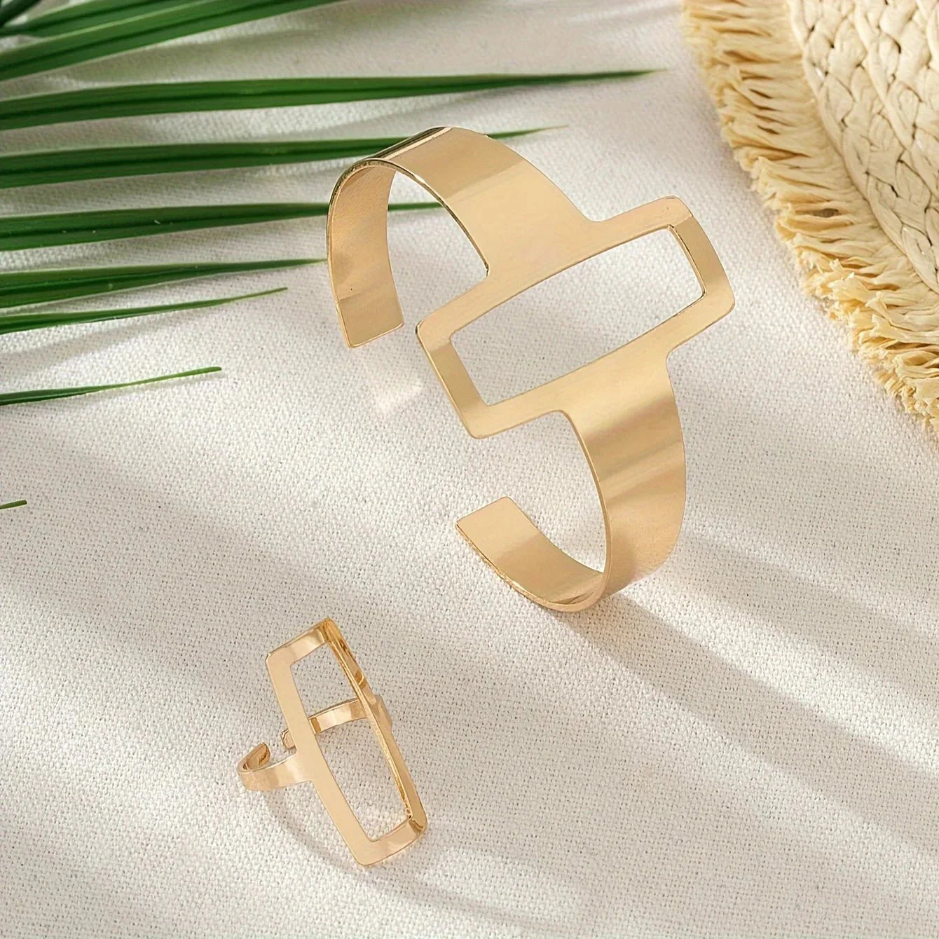 Leah Geometric Rectangle Bracelet and Ring Set