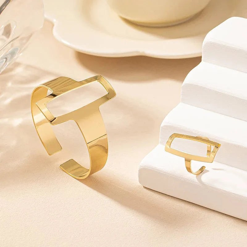Leah Geometric Rectangle Bracelet and Ring Set