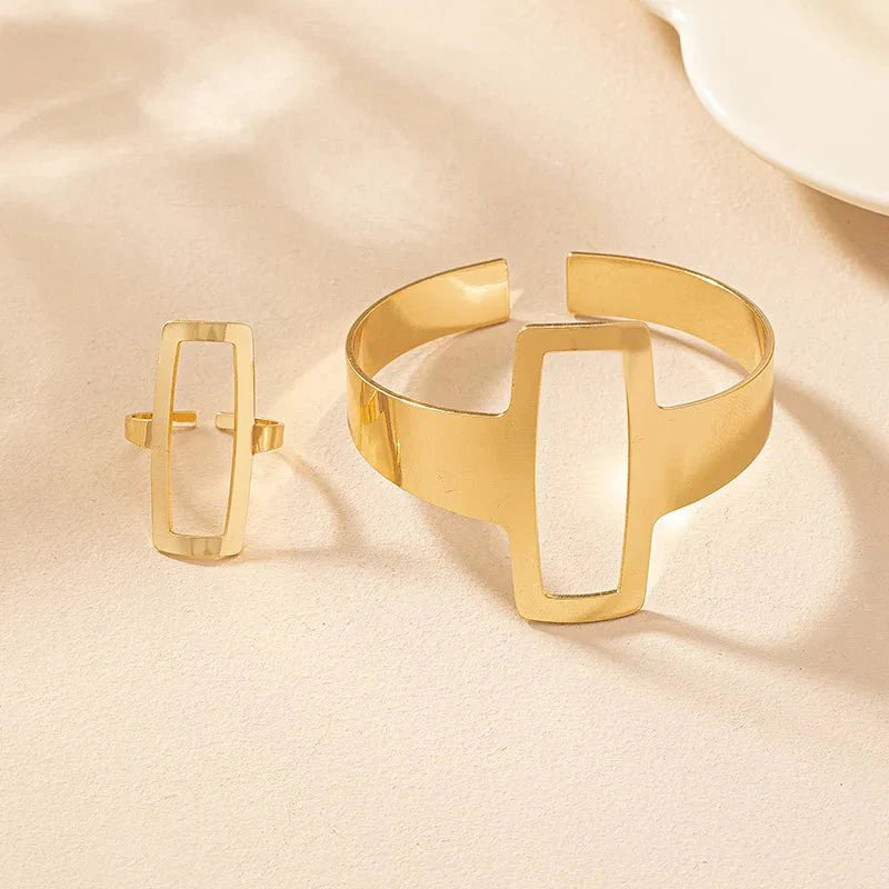 Leah Geometric Rectangle Bracelet and Ring Set