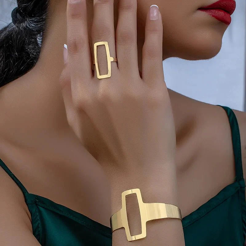 Leah Geometric Rectangle Bracelet and Ring Set