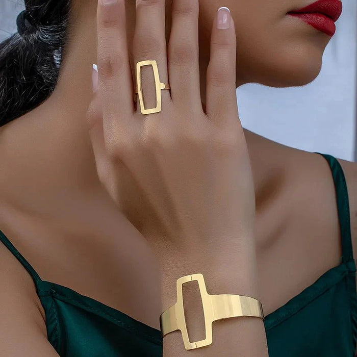 Leah Geometric Rectangle Bracelet and Ring Set