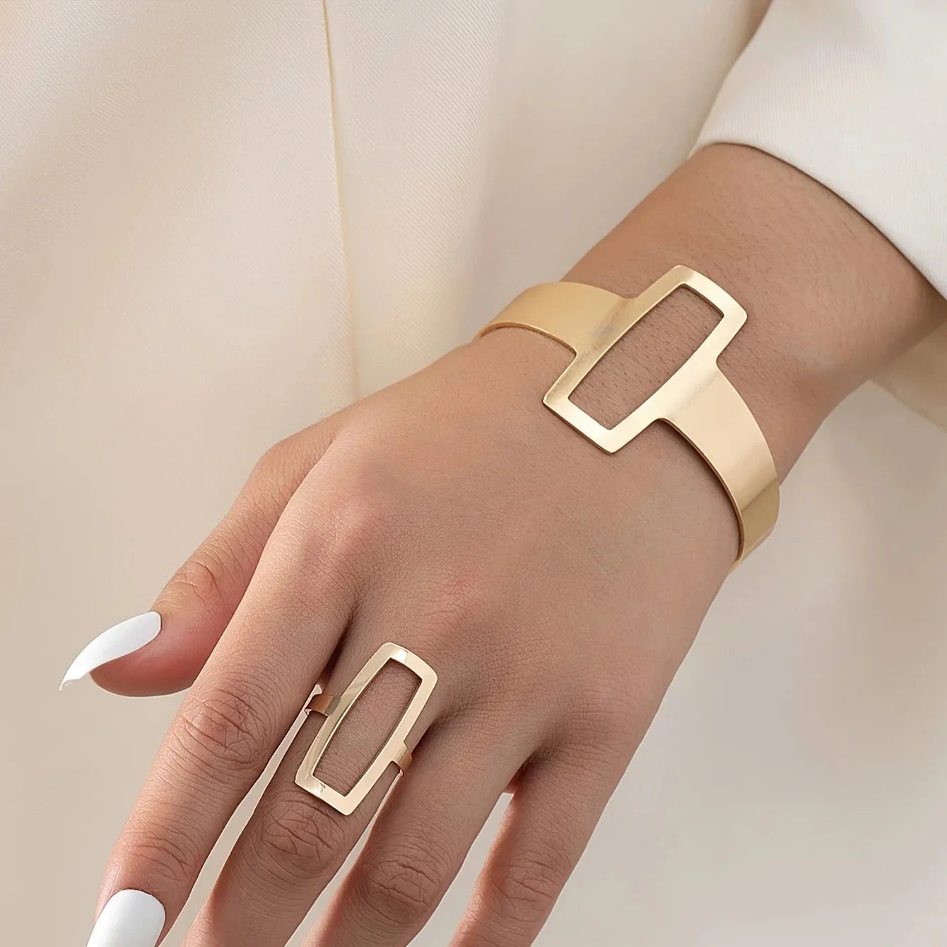 Leah Geometric Rectangle Bracelet and Ring Set