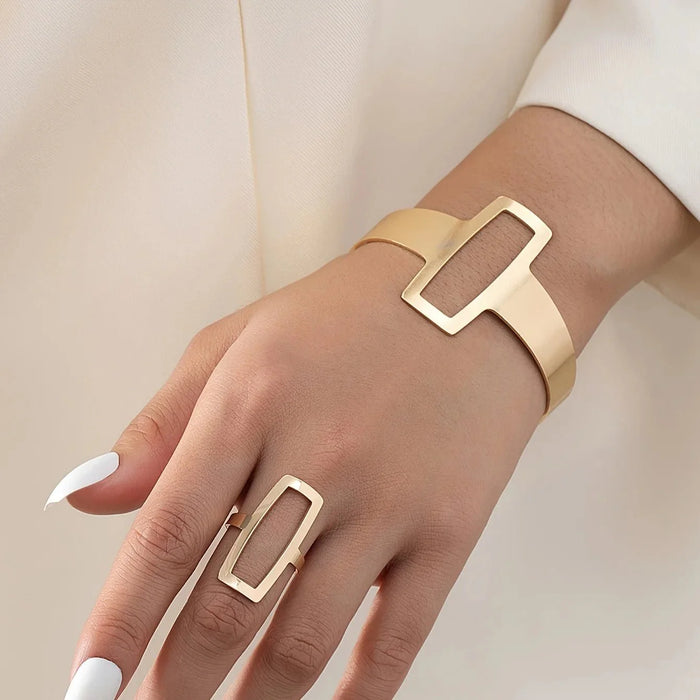 Leah Geometric Rectangle Bracelet and Ring Set