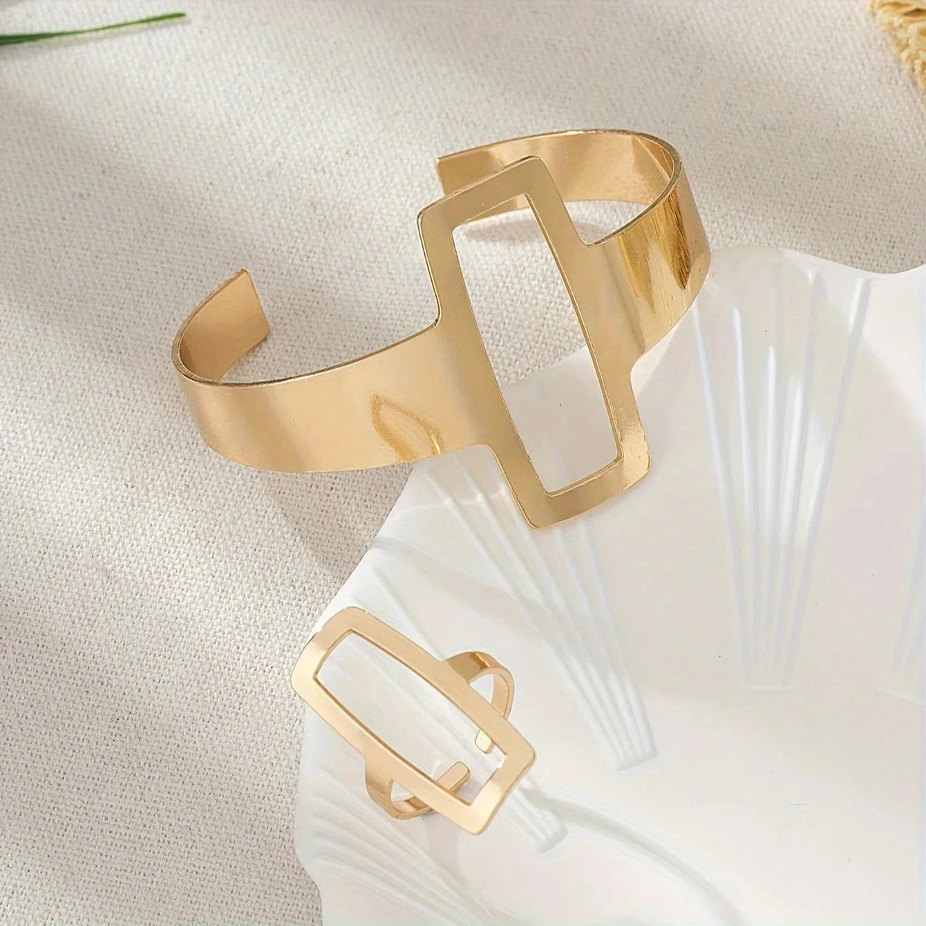 Leah Geometric Rectangle Bracelet and Ring Set