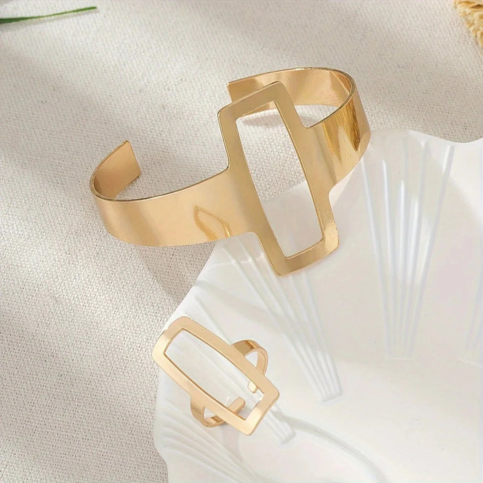 Leah Geometric Rectangle Bracelet and Ring Set