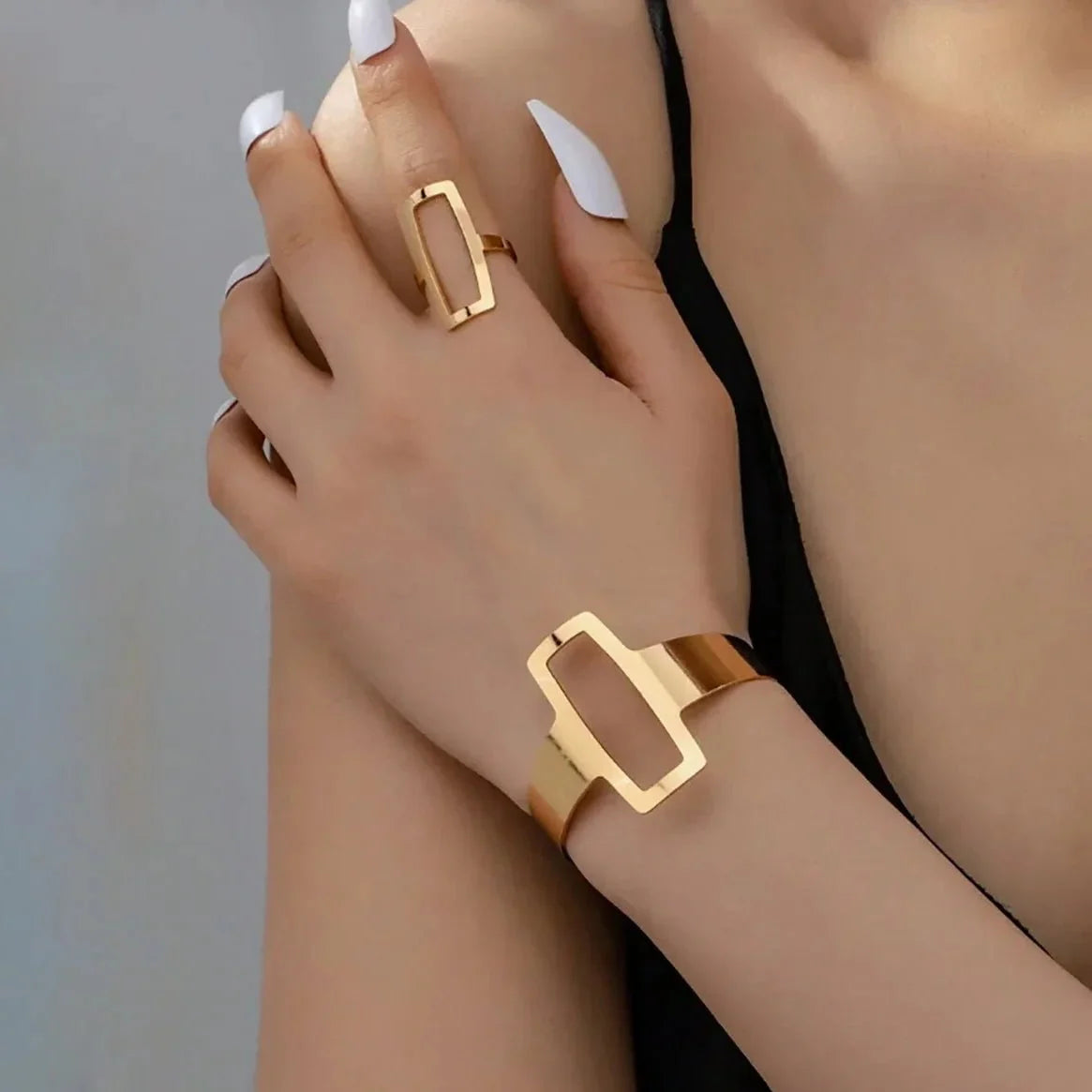 Leah Geometric Rectangle Bracelet and Ring Set