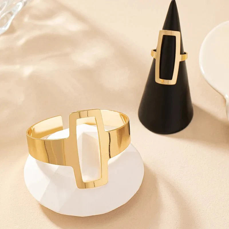 Leah Geometric Rectangle Bracelet and Ring Set