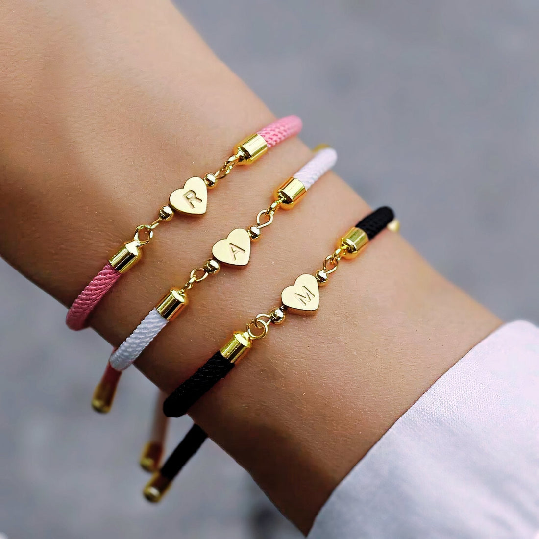 Bethany Adjustable Letter Initial Heart Bracelets