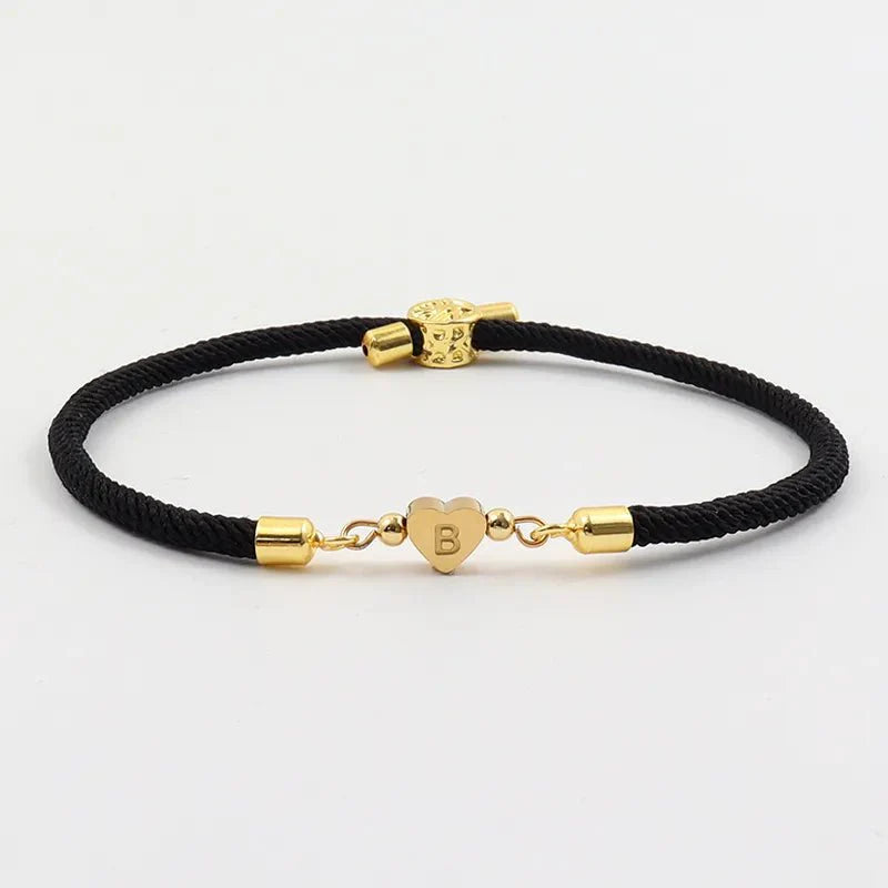 Bethany Adjustable Letter Initial Heart Bracelets