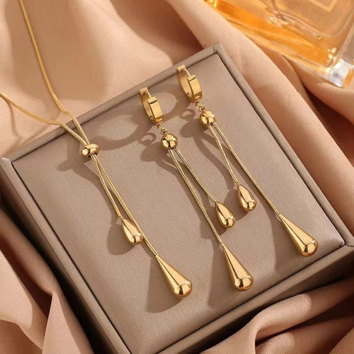 Harriet Adjustable Pull Droplet Necklace and Earrings