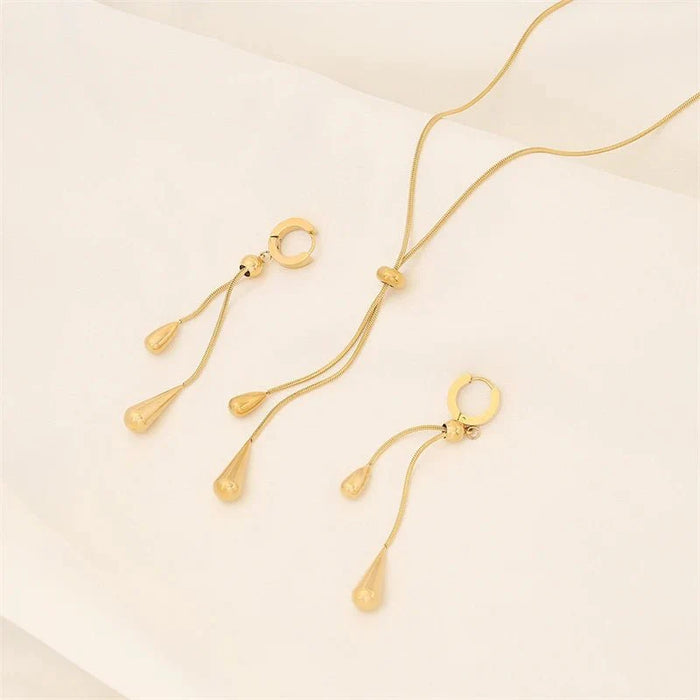 Harriet Adjustable Pull Droplet Necklace and Earrings