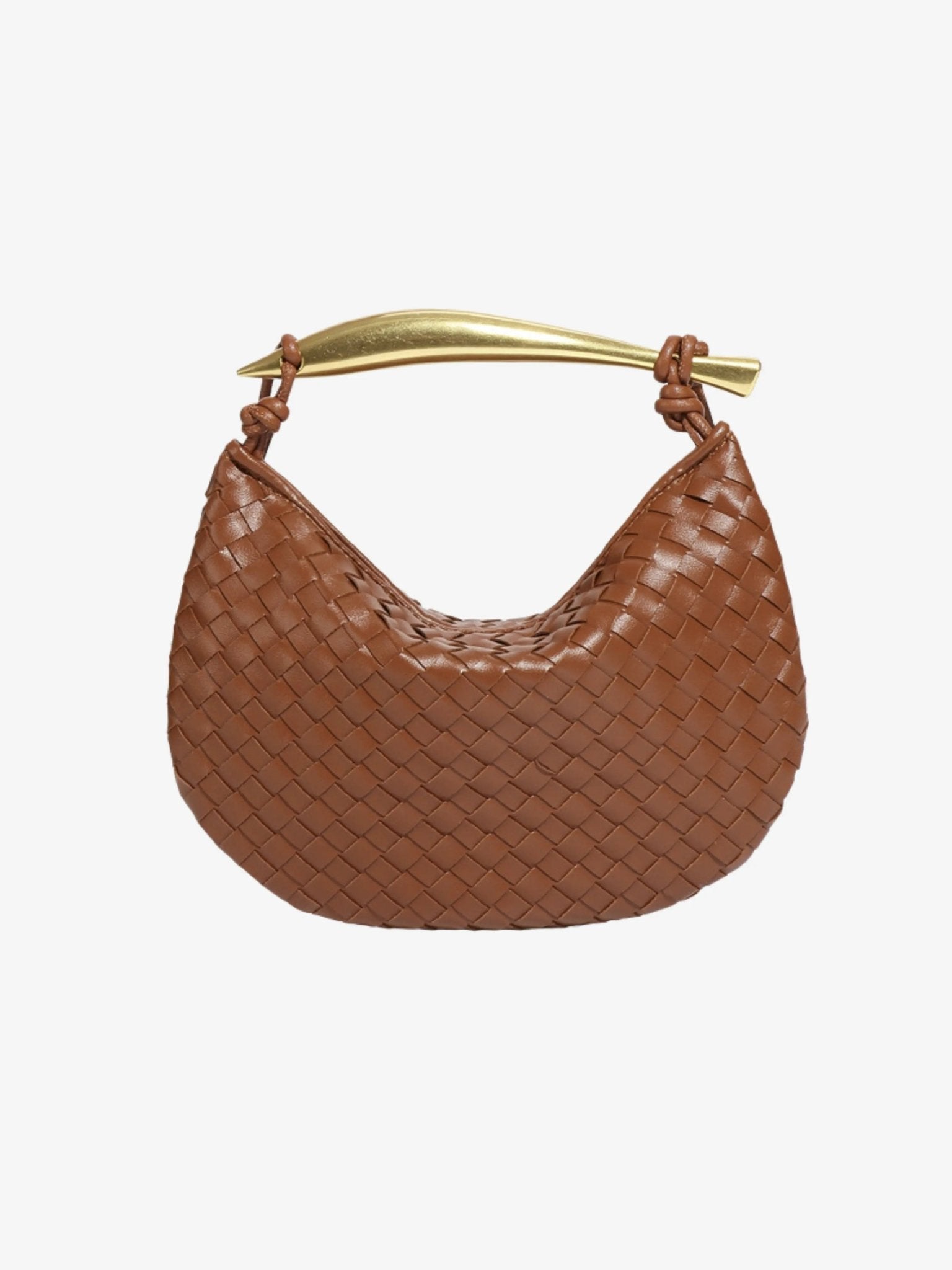 Imani | Sculptural Handle Woven Leather Handbag-Handbags-Urban Devyne-Brown-Urban Devyne