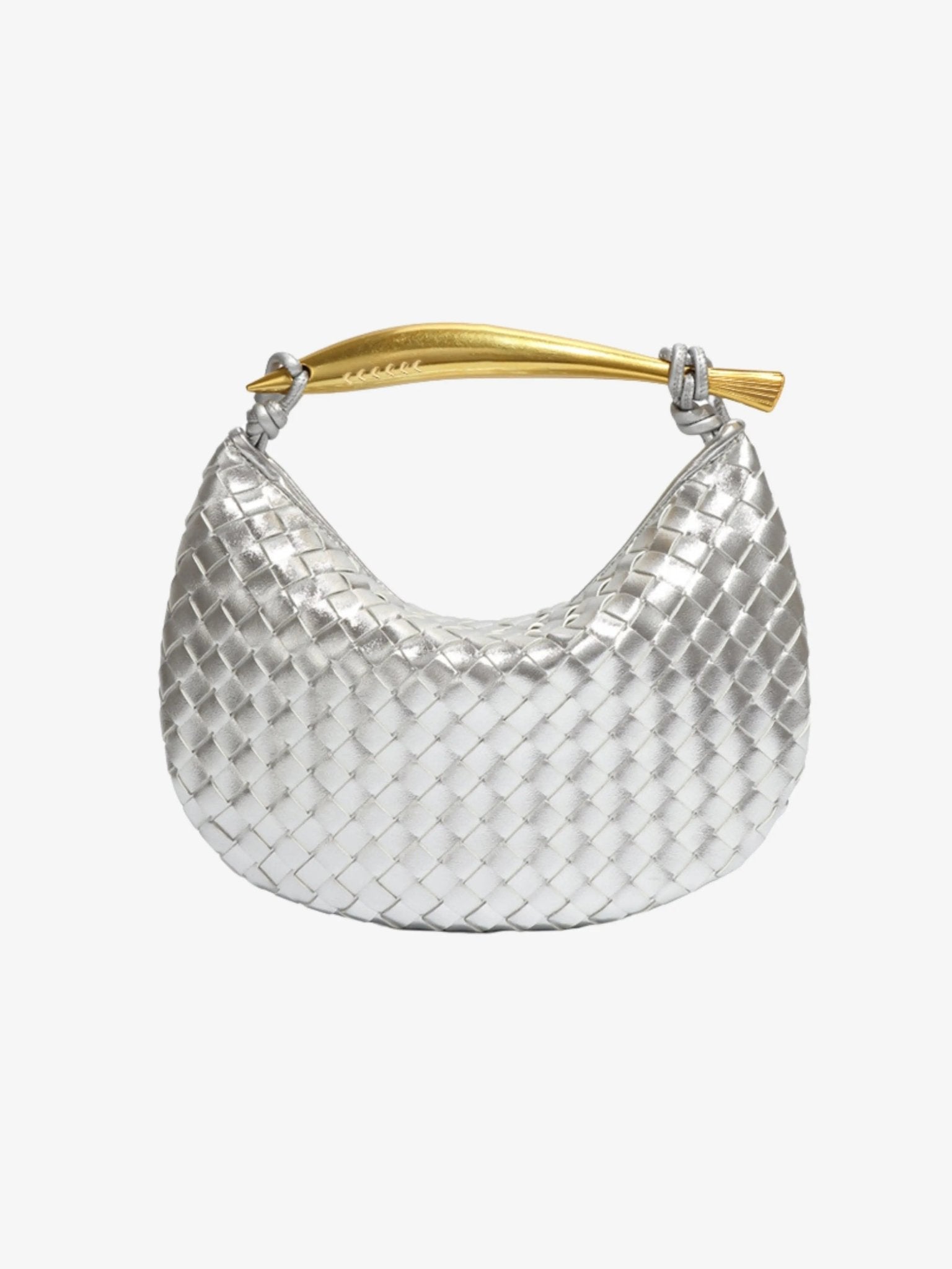 Imani | Sculptural Handle Woven Leather Handbag-Handbags-Urban Devyne-Silver-Urban Devyne
