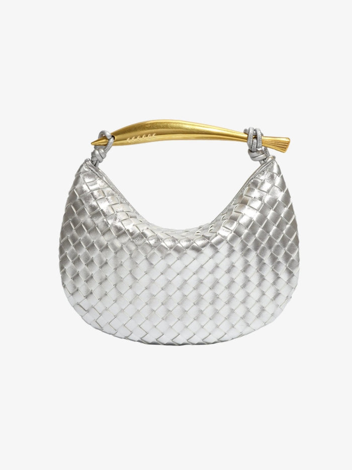 Imani | Sculptural Handle Woven Leather Handbag-Handbags-Urban Devyne-Silver-Urban Devyne