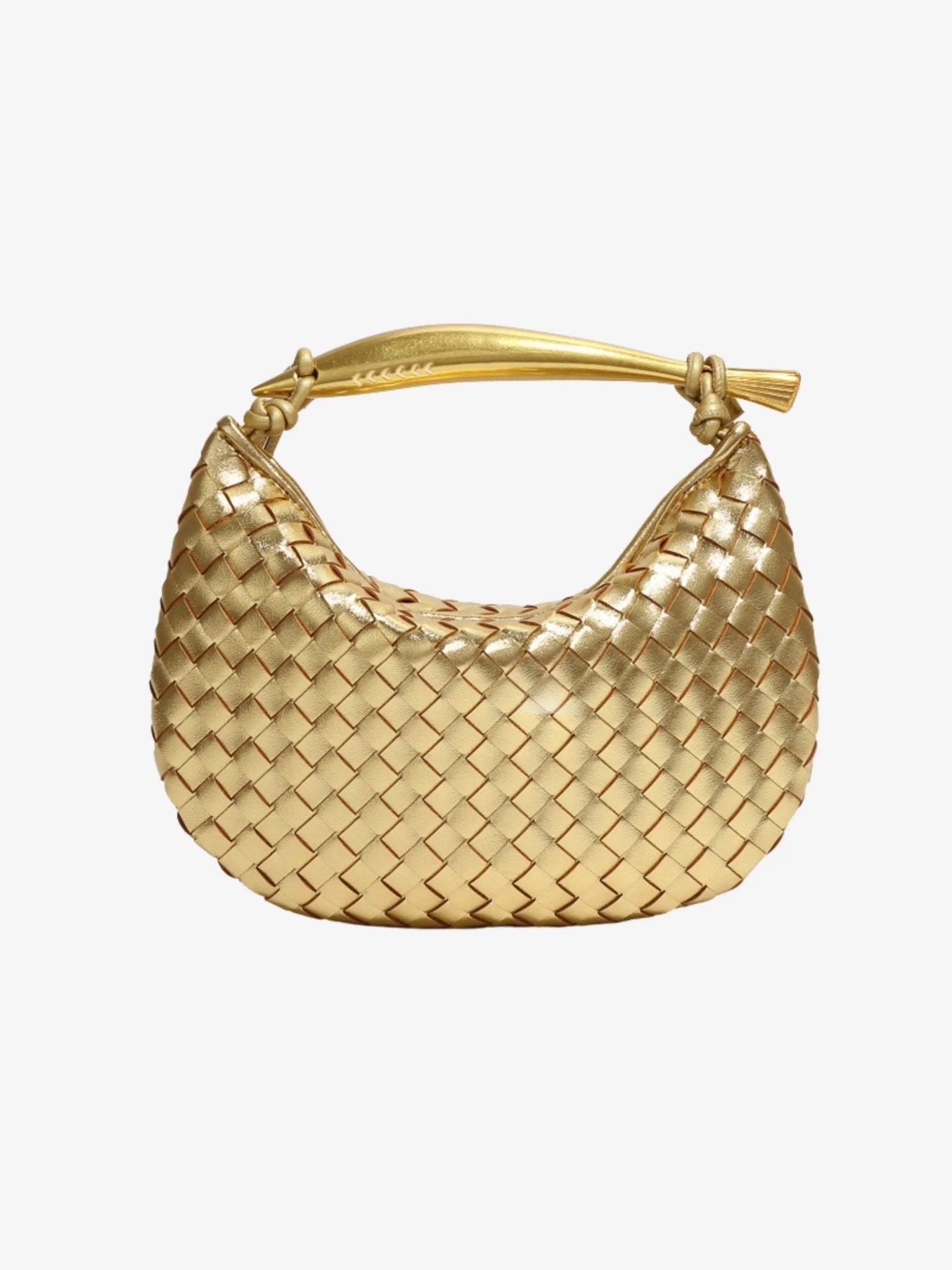 Imani | Sculptural Handle Woven Leather Handbag-Handbags-Urban Devyne-Gold-Urban Devyne