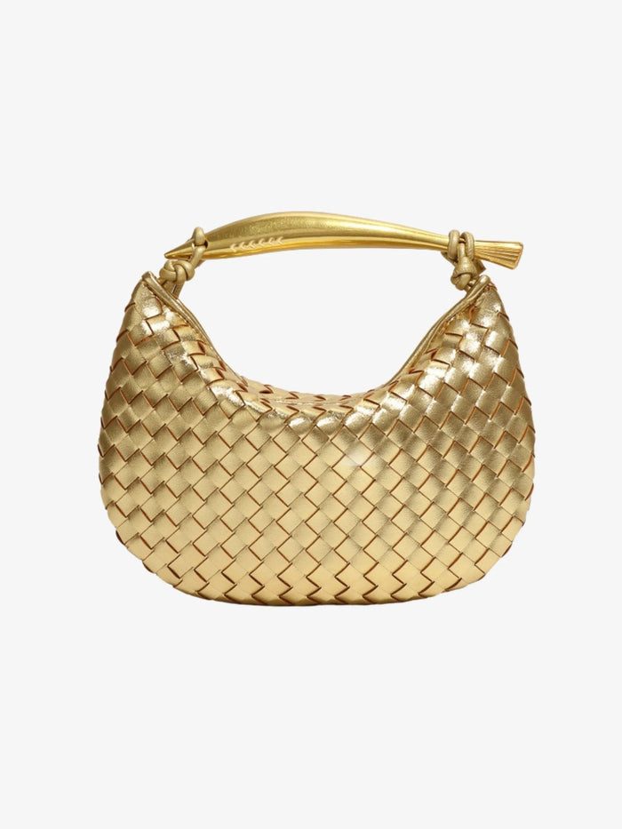 Imani | Sculptural Handle Woven Leather Handbag-Handbags-Urban Devyne-Gold-Urban Devyne