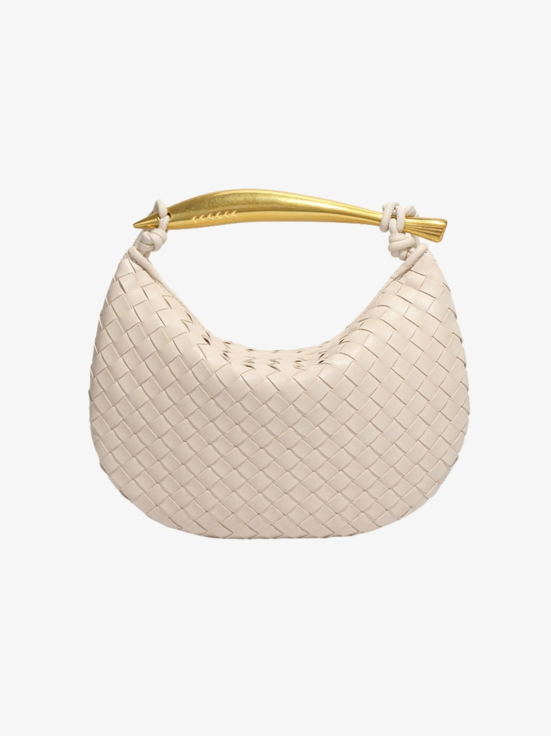 Imani | Sculptural Handle Woven Leather Handbag-Handbags-Urban Devyne-Off-White-Urban Devyne