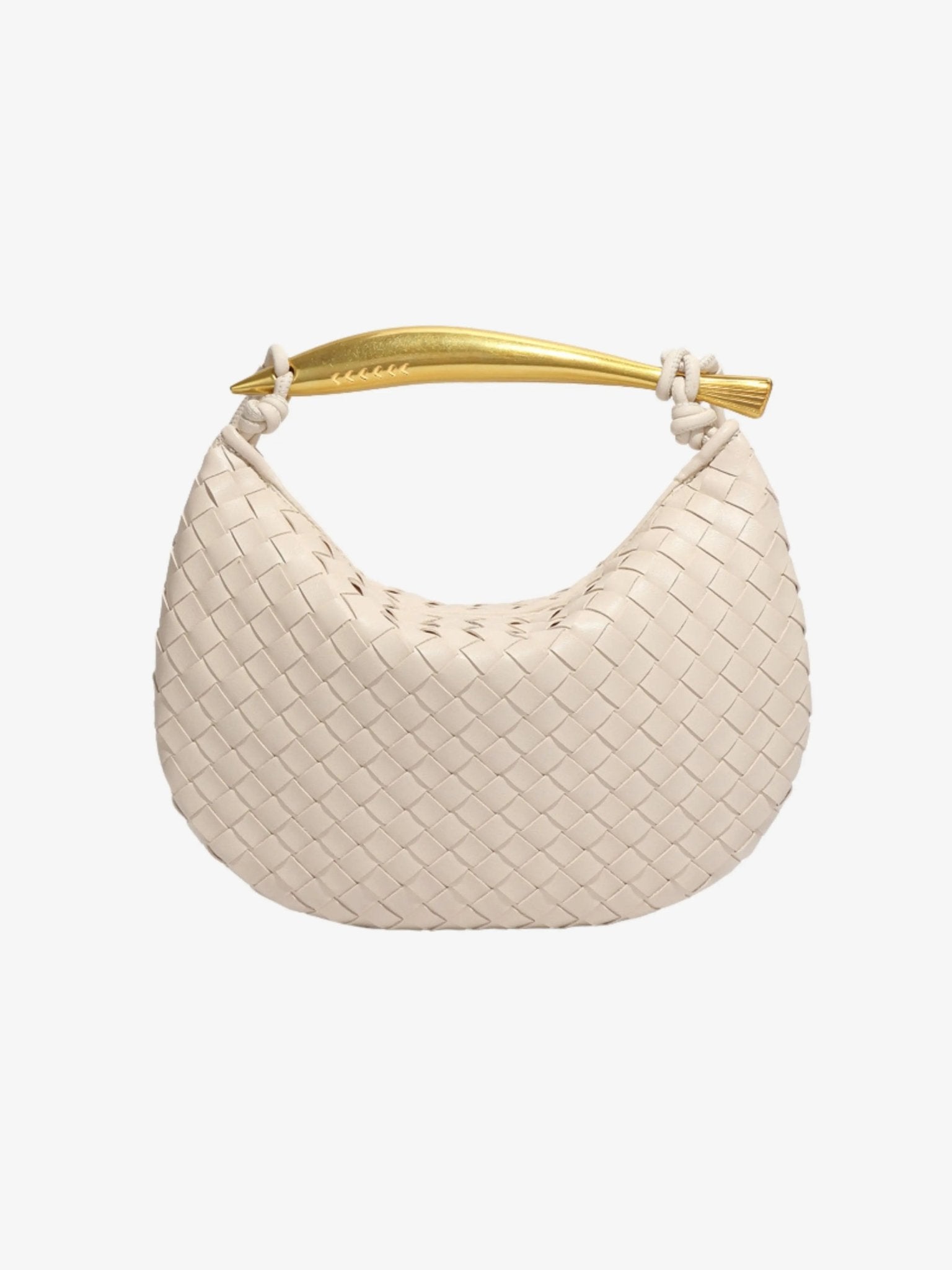 Imani | Sculptural Handle Woven Leather Handbag-Handbags-Urban Devyne-Off-White-Urban Devyne