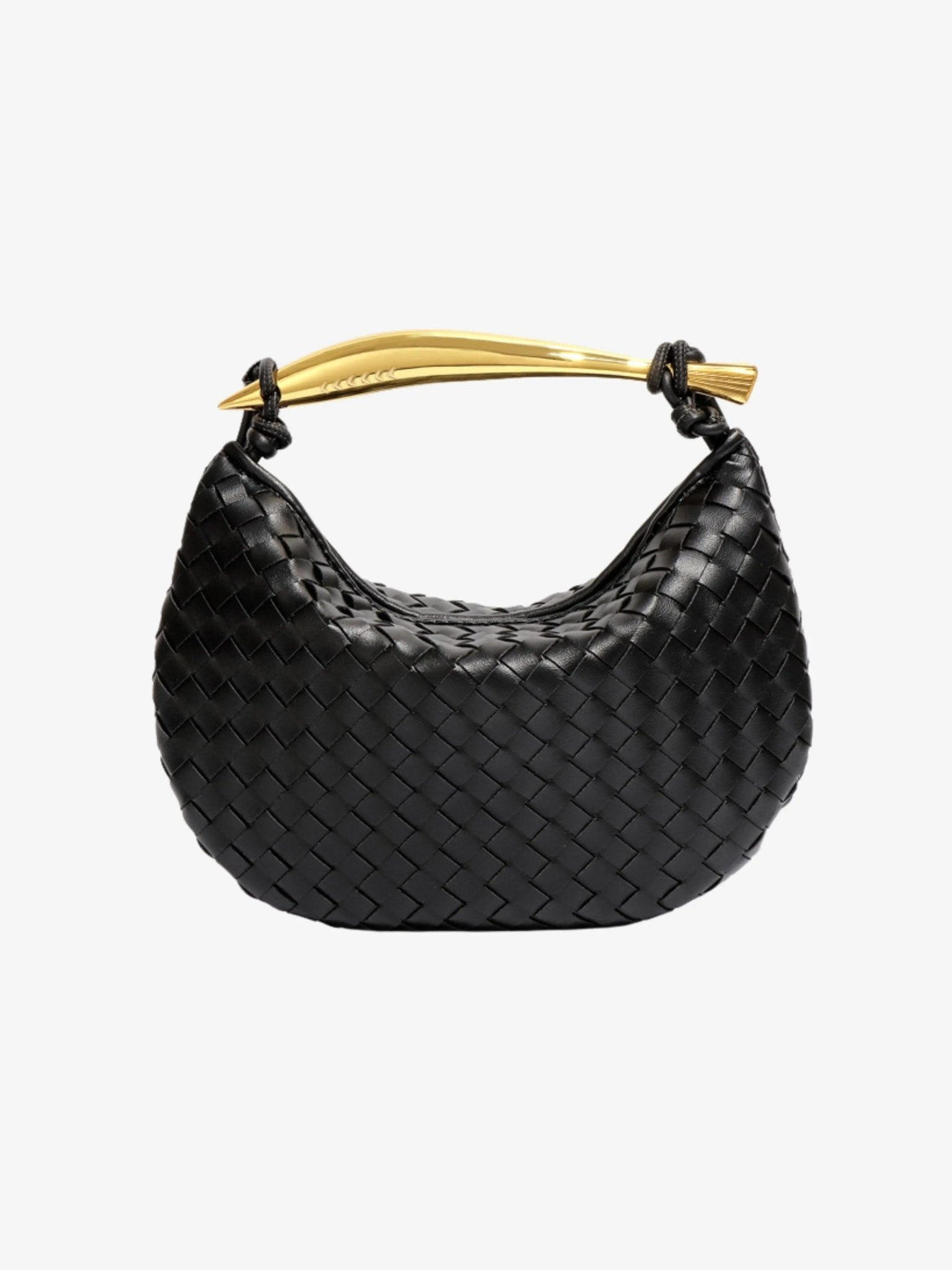 Imani | Sculptural Handle Woven Leather Handbag-Handbags-Urban Devyne-Black-Urban Devyne