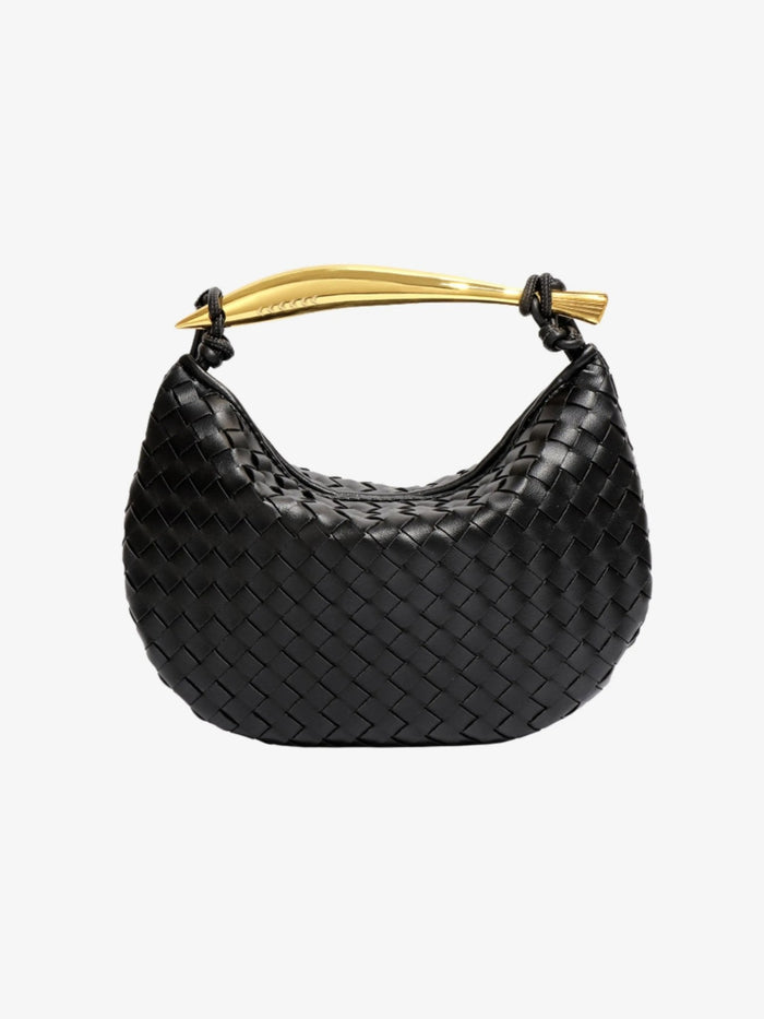 Imani | Sculptural Handle Woven Leather Handbag-Handbags-Urban Devyne-Black-Urban Devyne