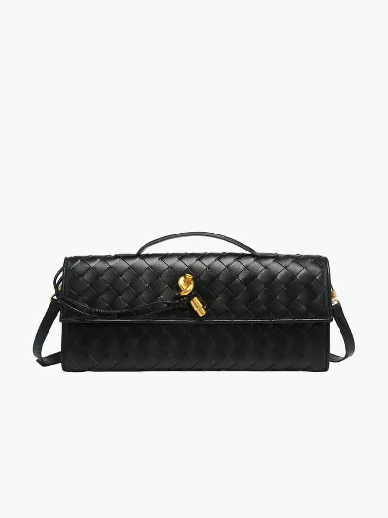 Cleo | Woven Leather Shoulder Bag with Detachable Strap-Crossbody-Urban Devyne-Black-Urban Devyne