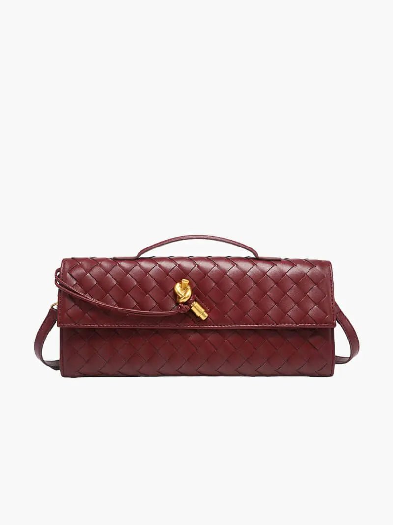 Cleo | Woven Leather Shoulder Bag with Detachable Strap-Crossbody-Urban Devyne-Wine Red-Urban Devyne