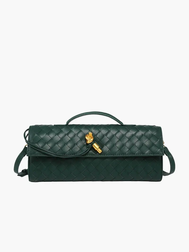 Cleo | Woven Leather Shoulder Bag with Detachable Strap-Crossbody-Urban Devyne-Dark Green-Urban Devyne
