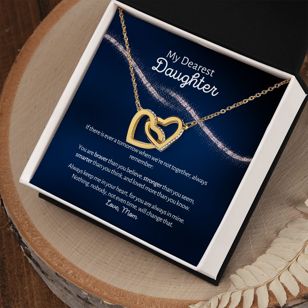 Dearest Daughter - Braver - Interlocked Hearts Design Necklace